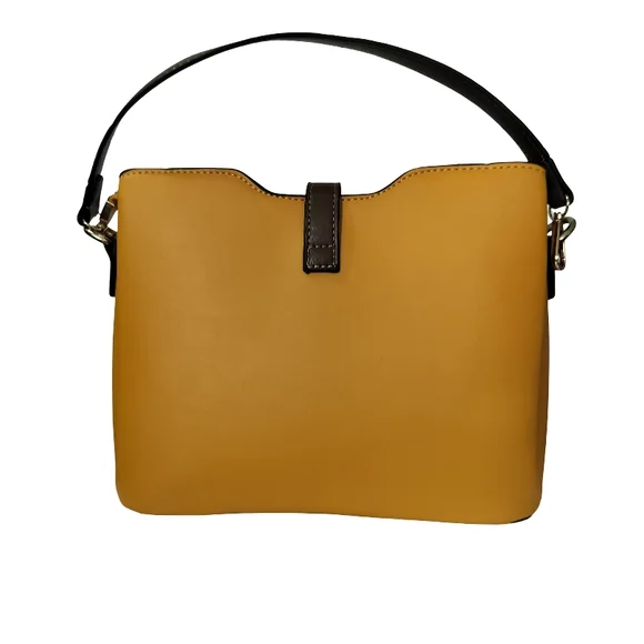 Vesasan Gaohn Yellow and Tan Vegan Leather Shoulder Bag with Structured Design - Picture 4 of 11